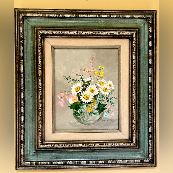 Vintage Original 🍃 Matted and Framed Ina Linton Oil PaintingFlowers in Vase 🌺